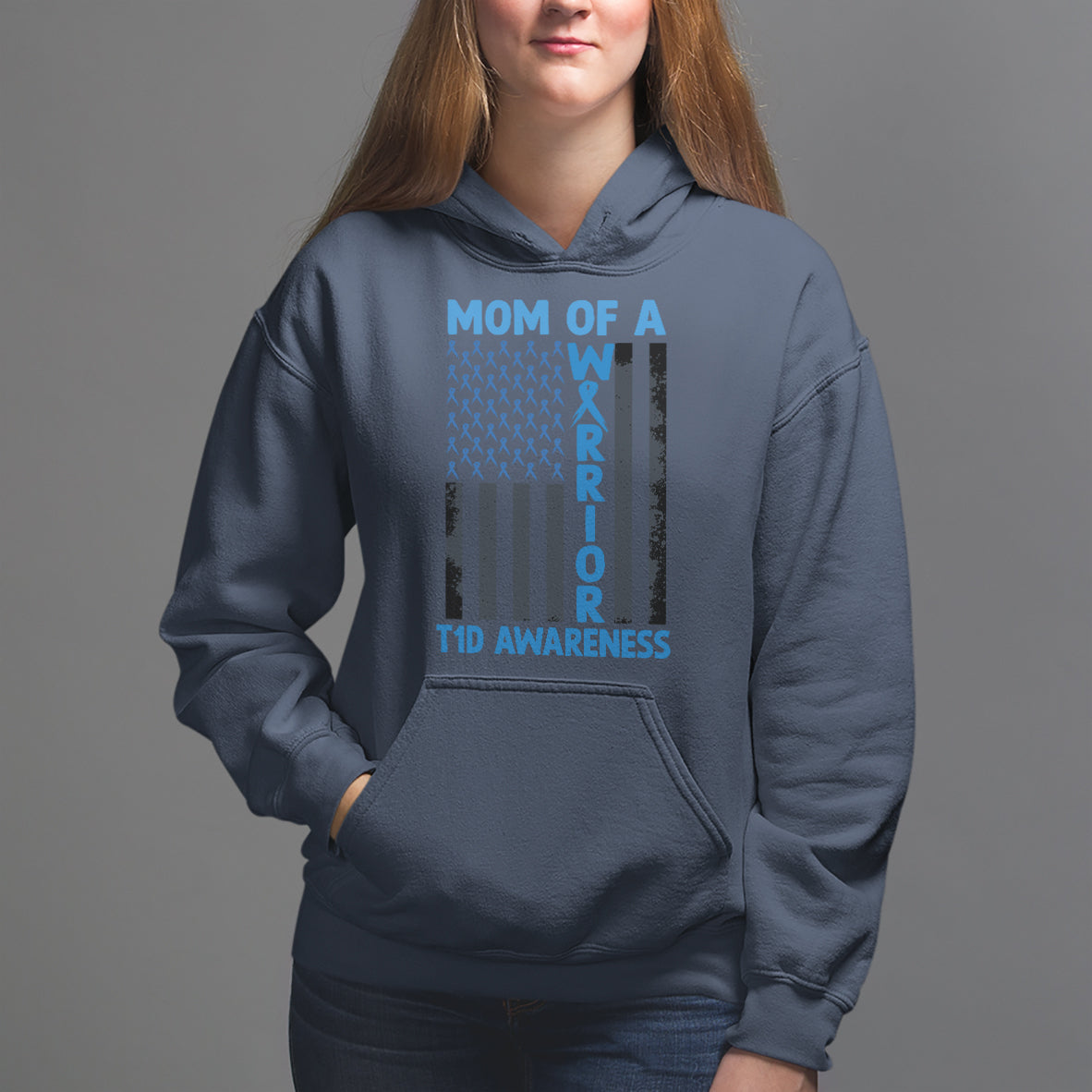 Blue American Flag Mom Of A Warrior T1D Awareness Hoodie - Wonder Print Shop