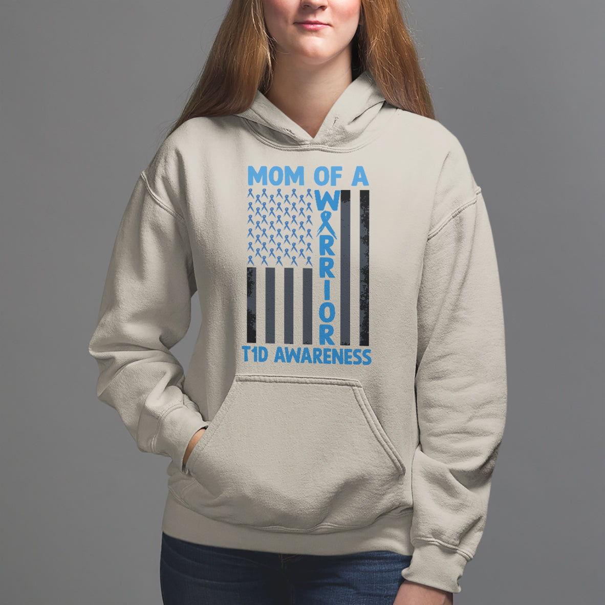 Blue American Flag Mom Of A Warrior T1D Awareness Hoodie - Wonder Print Shop