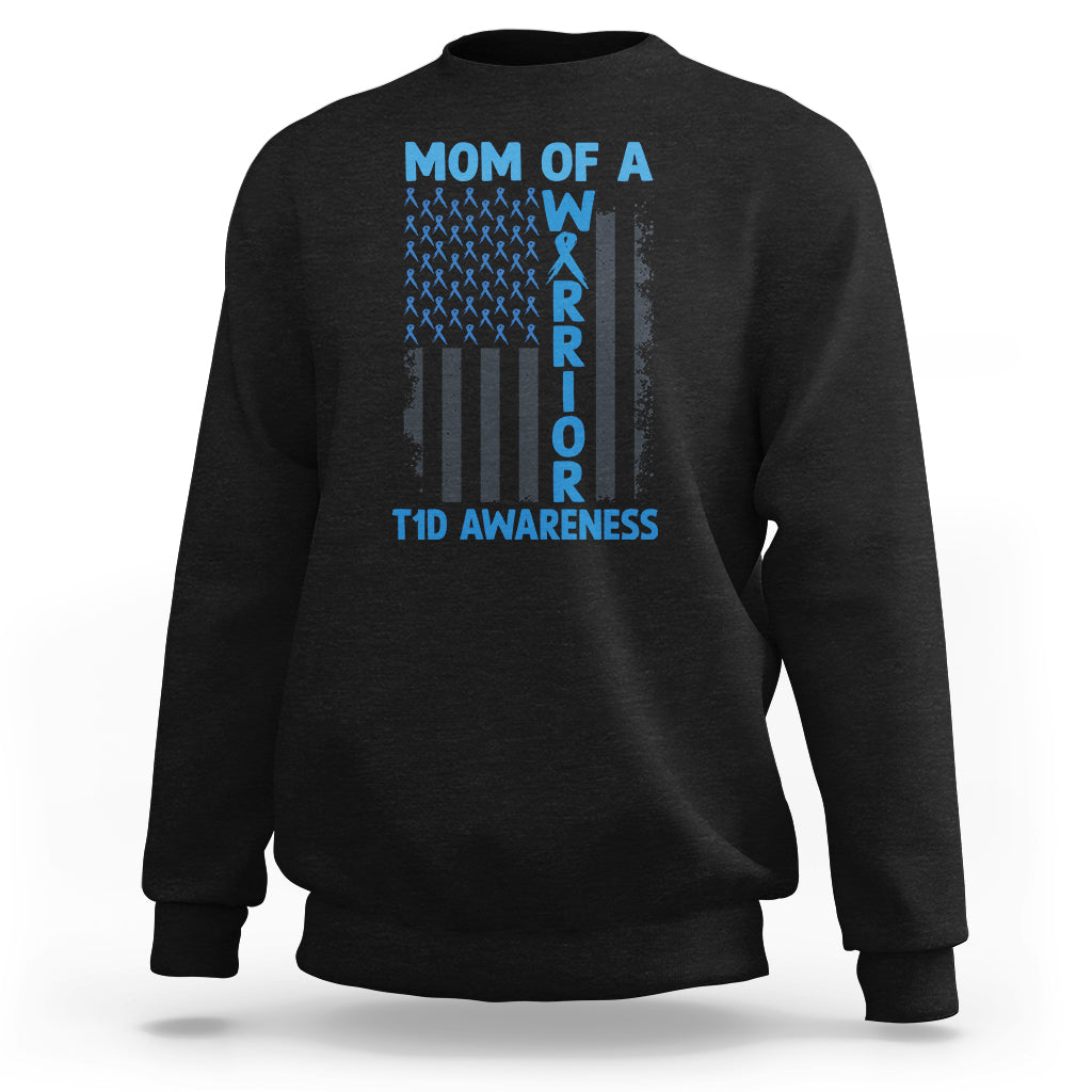 Blue American Flag Mom Of A Warrior T1D Awareness Sweatshirt - Wonder Print Shop
