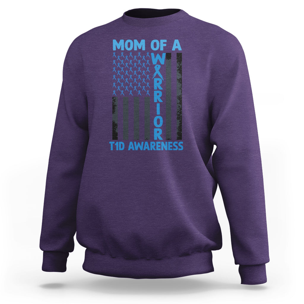 Blue American Flag Mom Of A Warrior T1D Awareness Sweatshirt - Wonder Print Shop
