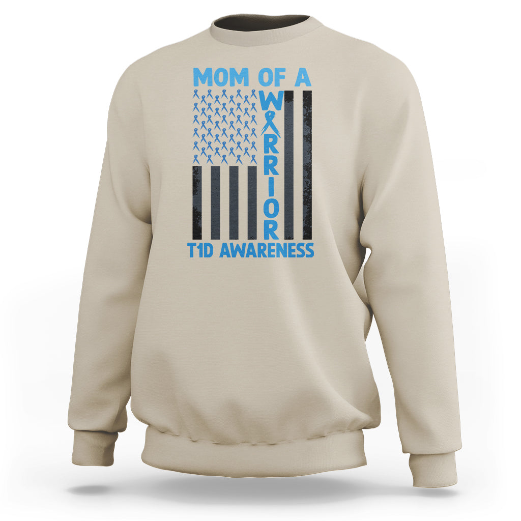 Blue American Flag Mom Of A Warrior T1D Awareness Sweatshirt - Wonder Print Shop