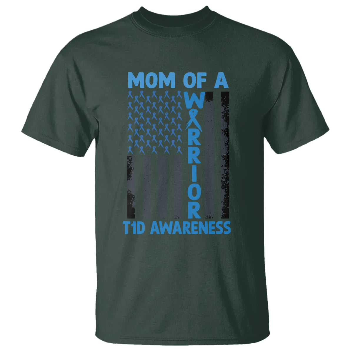 Blue American Flag Mom Of A Warrior T1D Awareness T Shirt - Wonder Print Shop
