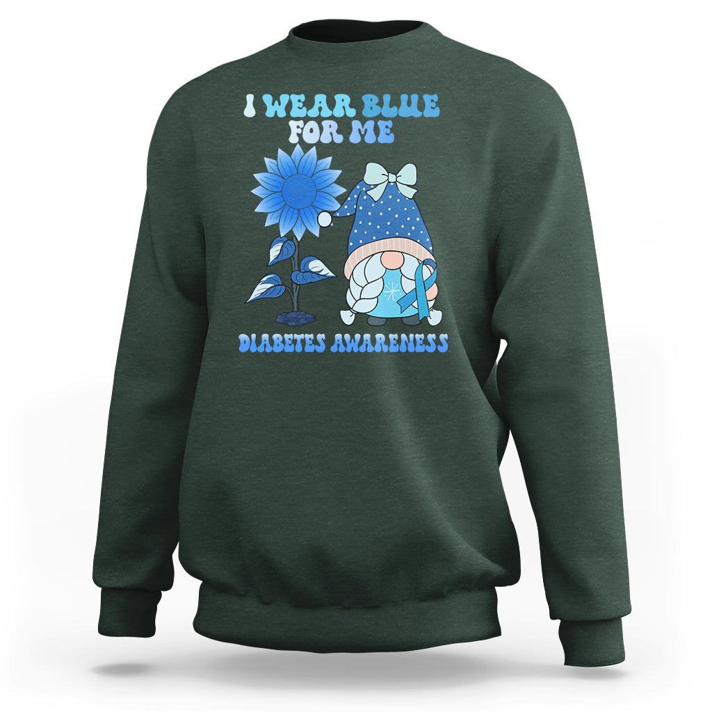 I Wear Blue For Me Diabetes Awareness Gnome Girl Women Warrior Diabetic Sweatshirt - Wonder Print Shop