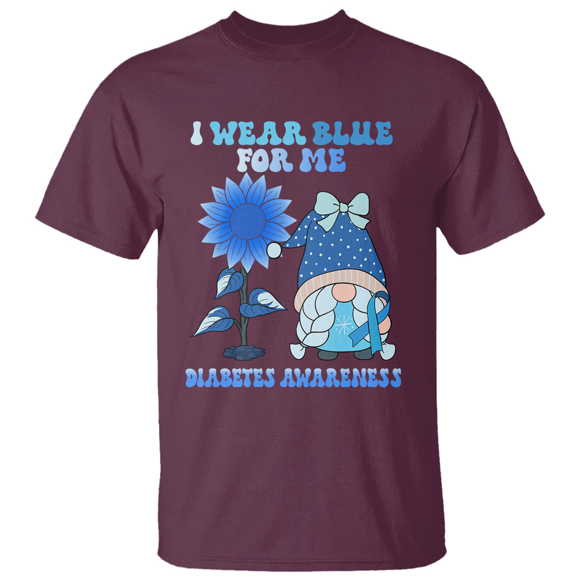 I Wear Blue For Me Diabetes Awareness Gnome Girl Women Warrior Diabetic T Shirt - Wonder Print Shop