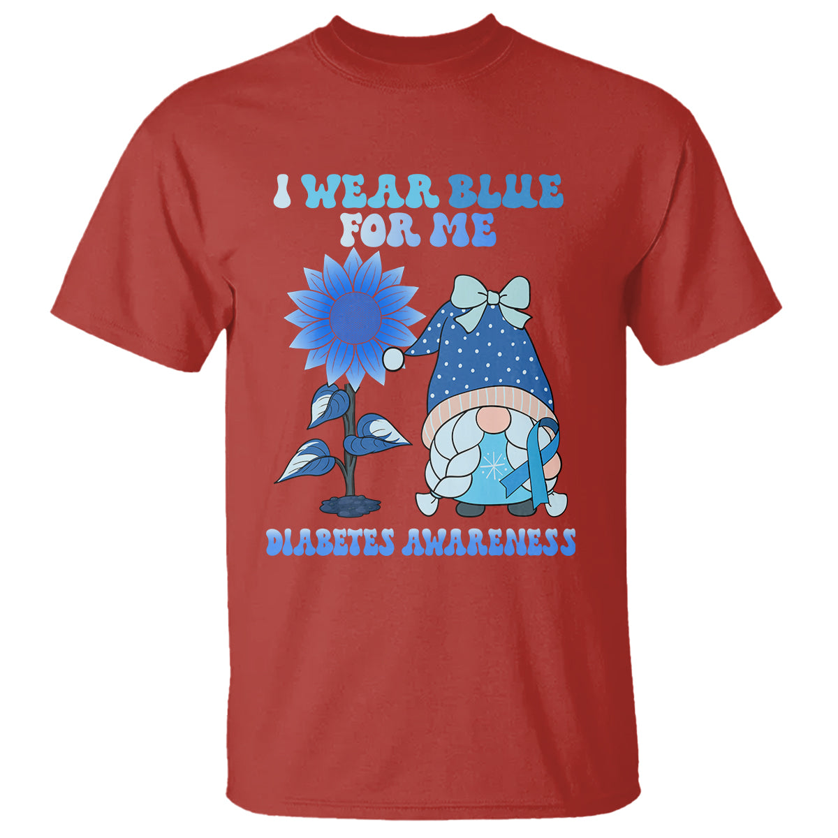 I Wear Blue For Me Diabetes Awareness Gnome Girl Women Warrior Diabetic T Shirt - Wonder Print Shop