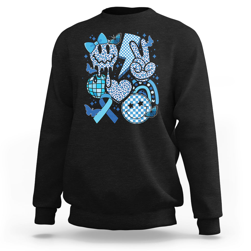 In November We Wear Blue T1D T2D Diabetes Awareness Retro Groovy Sweatshirt - Wonder Print Shop
