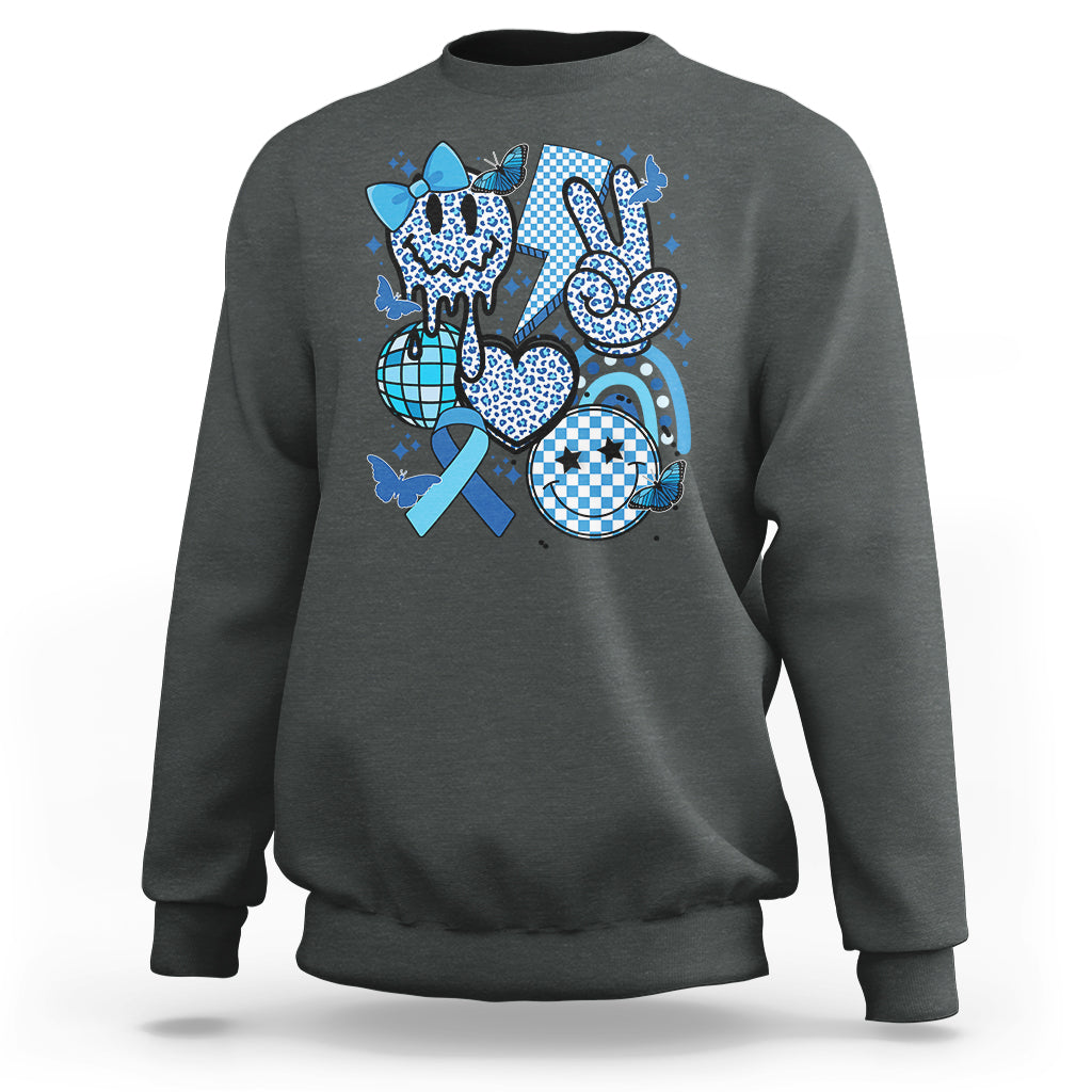 In November We Wear Blue T1D T2D Diabetes Awareness Retro Groovy Sweatshirt - Wonder Print Shop