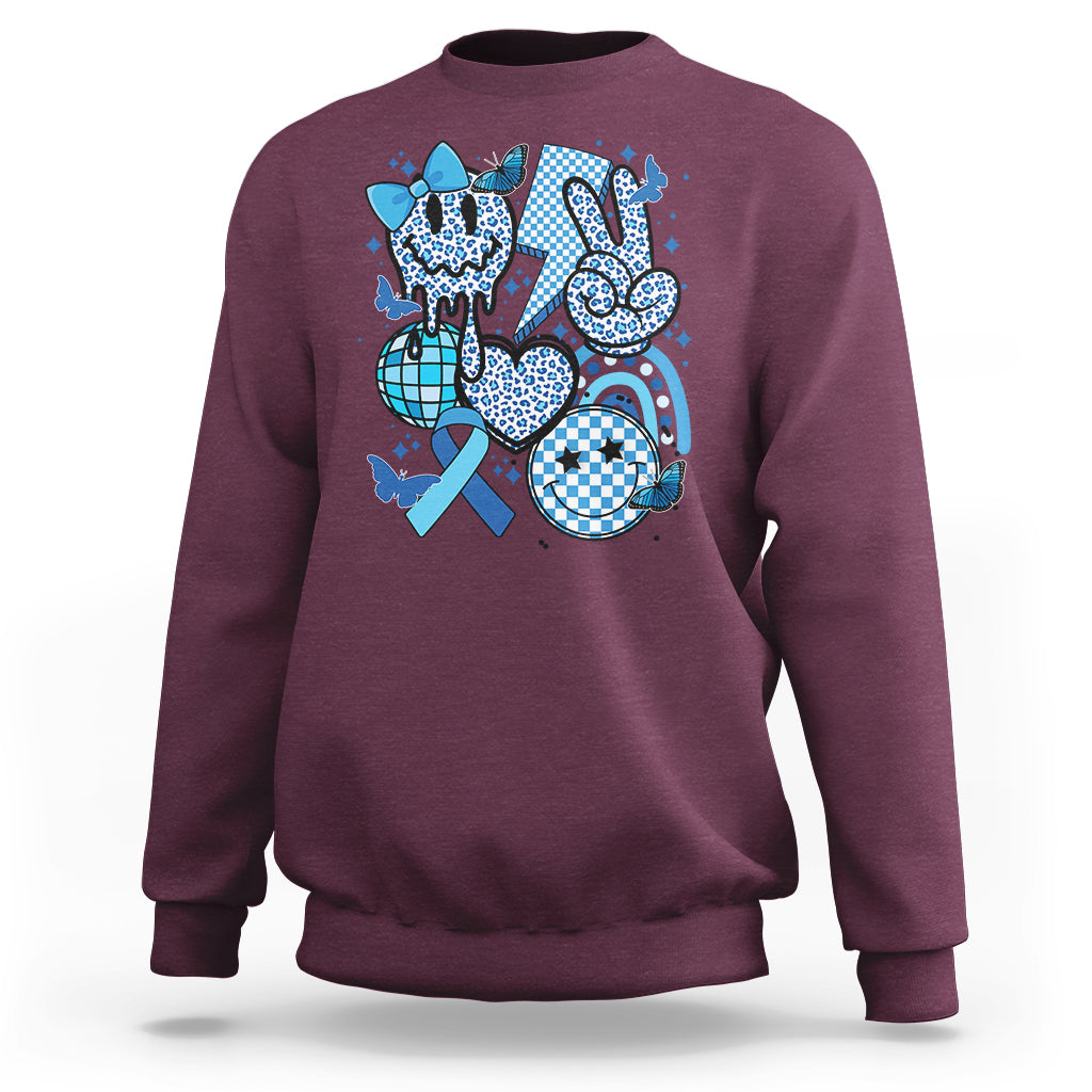 In November We Wear Blue T1D T2D Diabetes Awareness Retro Groovy Sweatshirt - Wonder Print Shop