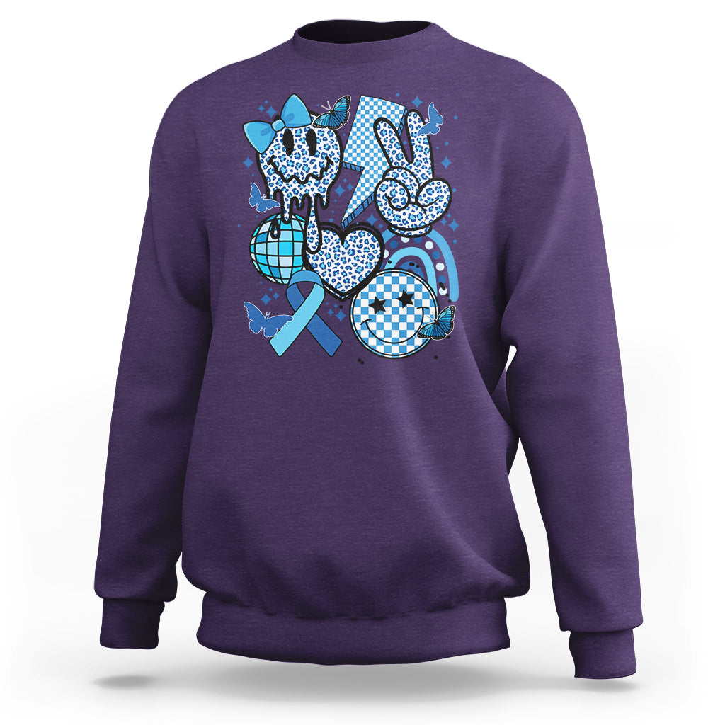 In November We Wear Blue T1D T2D Diabetes Awareness Retro Groovy Sweatshirt - Wonder Print Shop