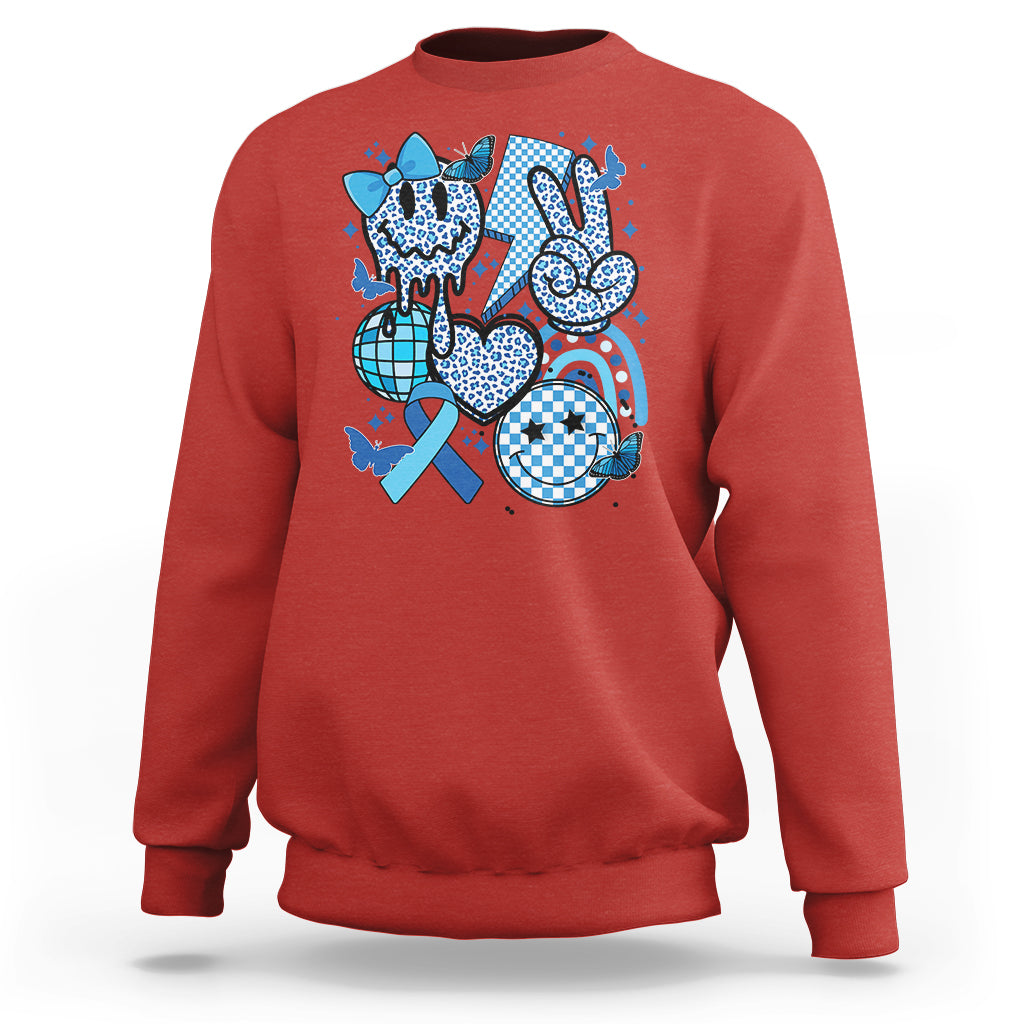 In November We Wear Blue T1D T2D Diabetes Awareness Retro Groovy Sweatshirt - Wonder Print Shop