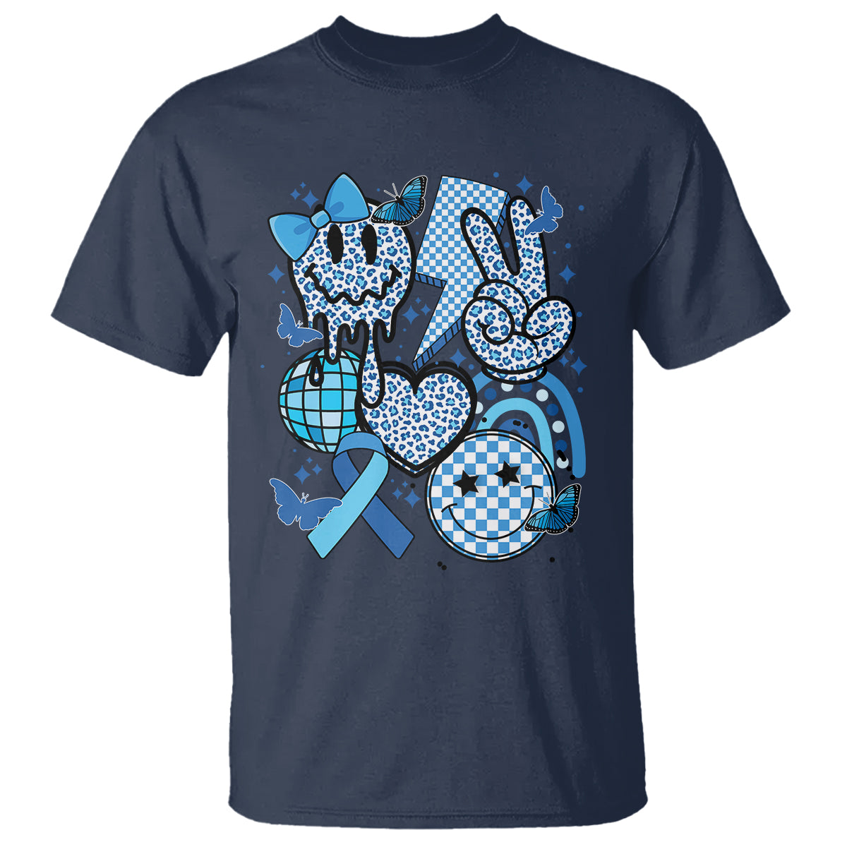 In November We Wear Blue T1D T2D Diabetes Awareness Retro Groovy T Shirt - Wonder Print Shop