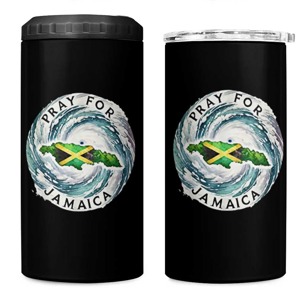 Pray For Jamaica Hurricane Support 4 in 1 Can Cooler Tumbler Strong Island Map and Storm Graphic