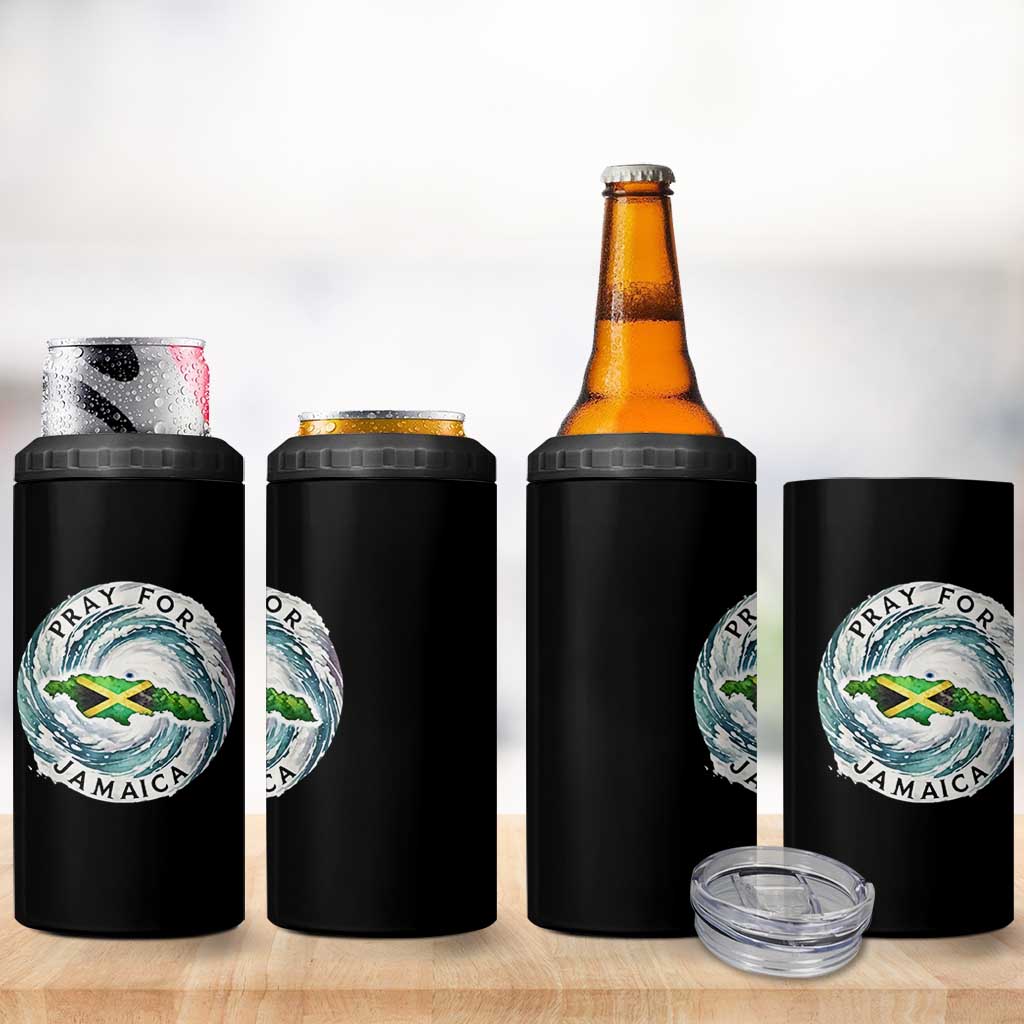 Pray For Jamaica Hurricane Support 4 in 1 Can Cooler Tumbler Strong Island Map and Storm Graphic