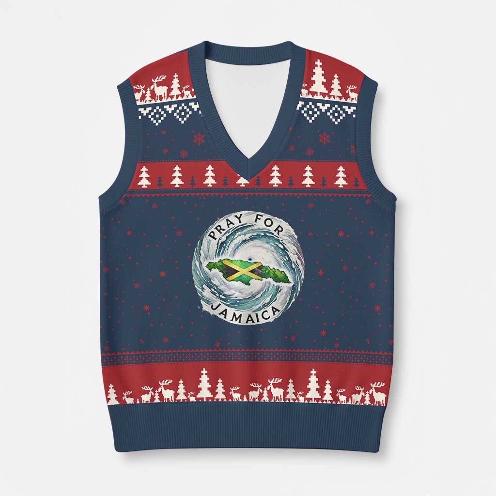 Pray For Jamaica Hurricane Support V-Neck Knit Sweater Vest Strong Island Map and Storm Graphic