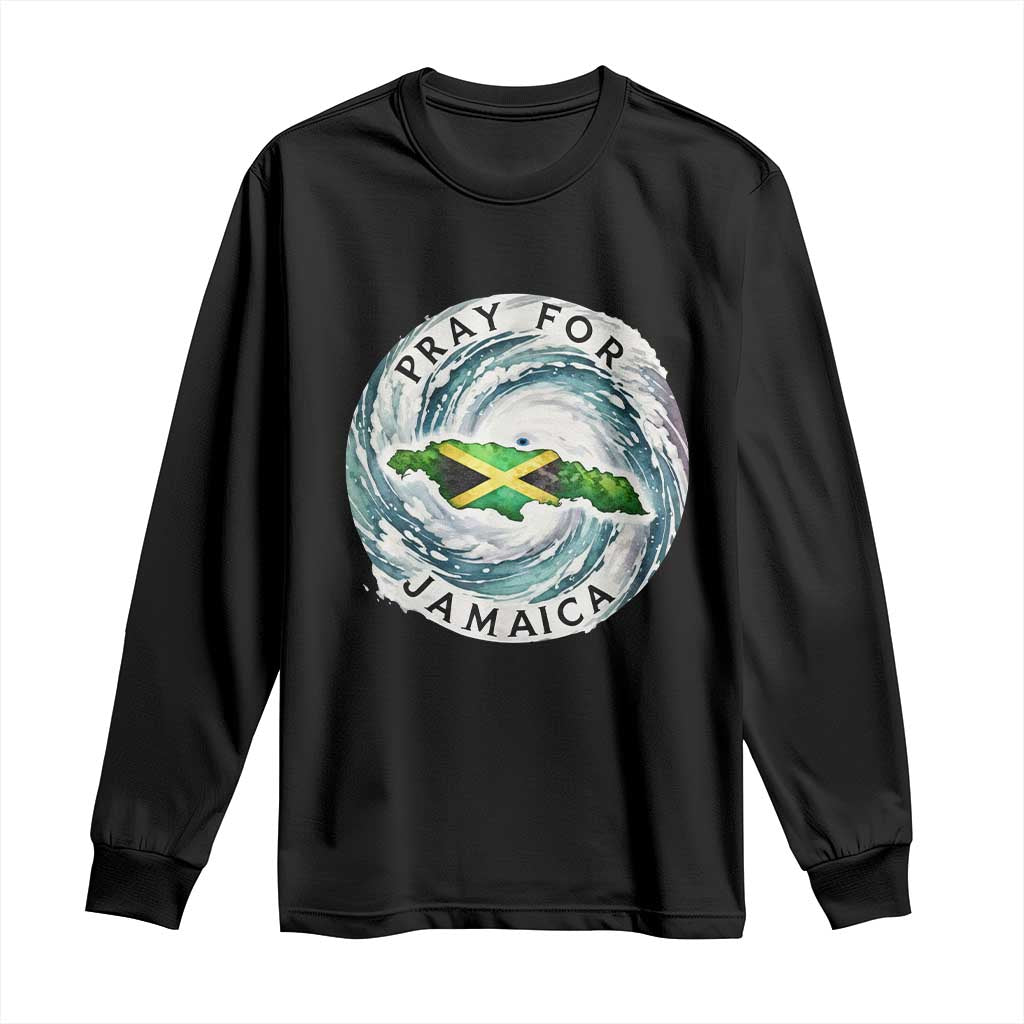 Pray For Jamaica Hurricane Support Long Sleeve Shirt Strong Island Map and Storm Graphic