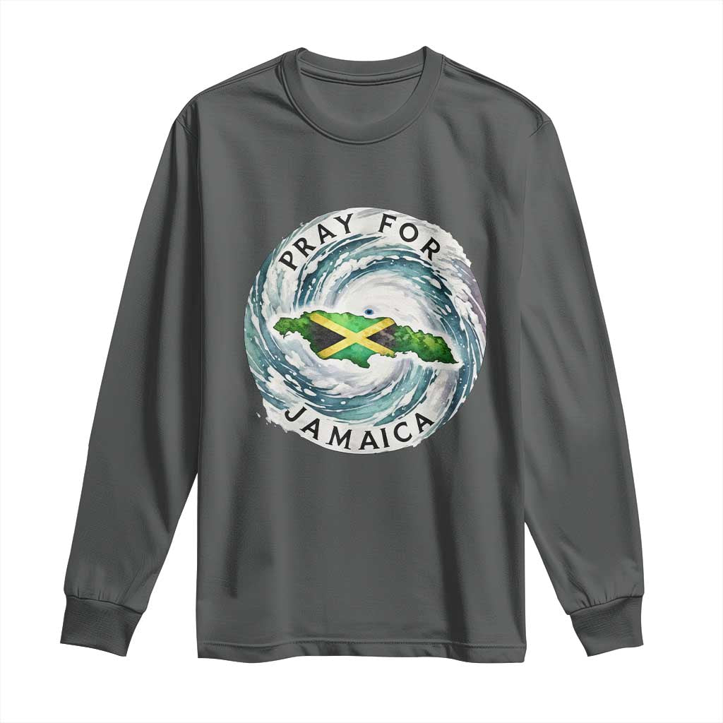 Pray For Jamaica Hurricane Support Long Sleeve Shirt Strong Island Map and Storm Graphic