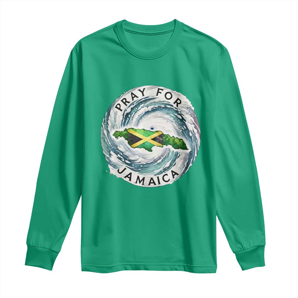 Pray For Jamaica Hurricane Support Long Sleeve Shirt Strong Island Map and Storm Graphic