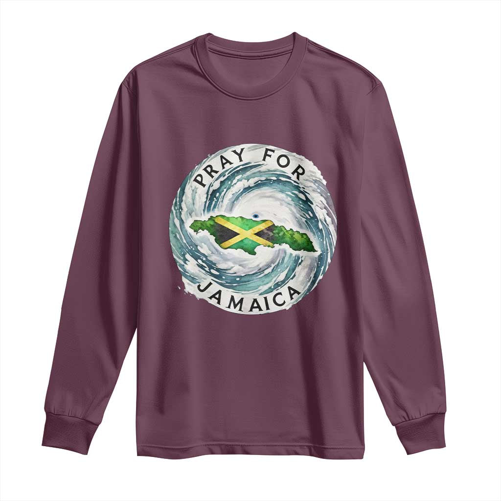 Pray For Jamaica Hurricane Support Long Sleeve Shirt Strong Island Map and Storm Graphic