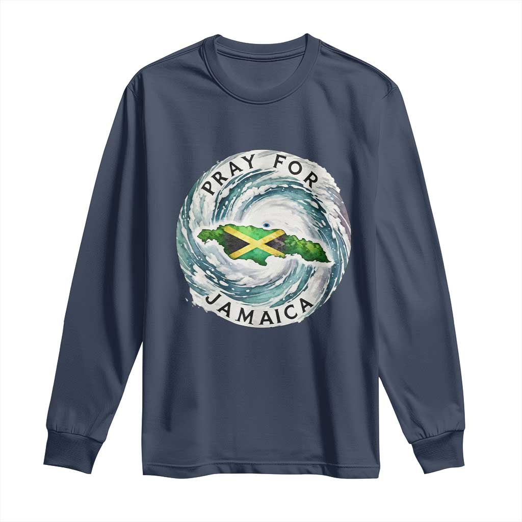 Pray For Jamaica Hurricane Support Long Sleeve Shirt Strong Island Map and Storm Graphic