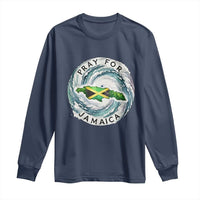 Pray For Jamaica Hurricane Support Long Sleeve Shirt Strong Island Map and Storm Graphic