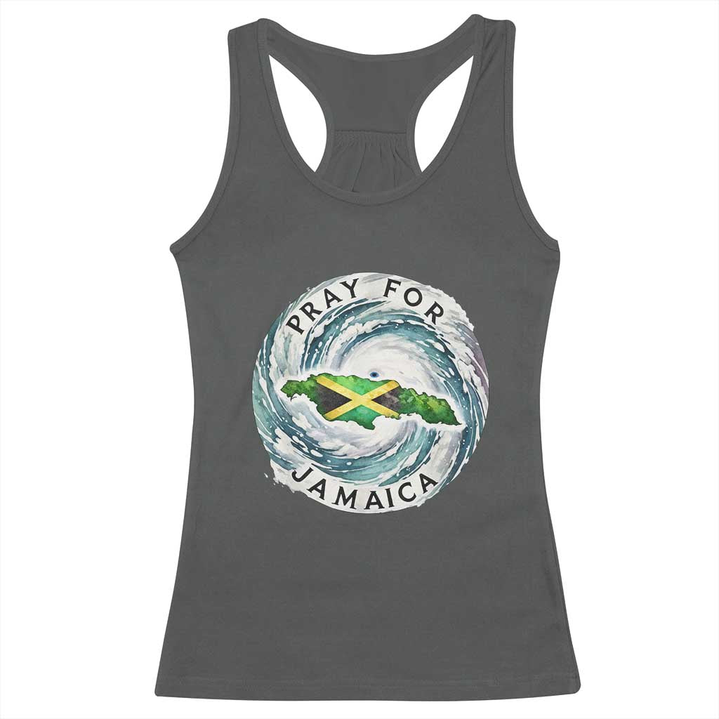 Pray For Jamaica Hurricane Support Racerback Tank Top Strong Island Map and Storm Graphic