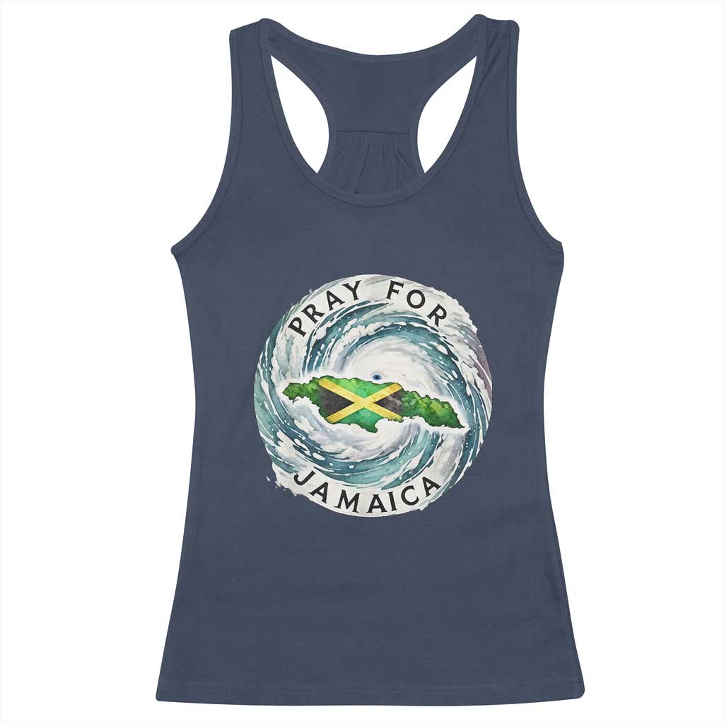 Pray For Jamaica Hurricane Support Racerback Tank Top Strong Island Map and Storm Graphic