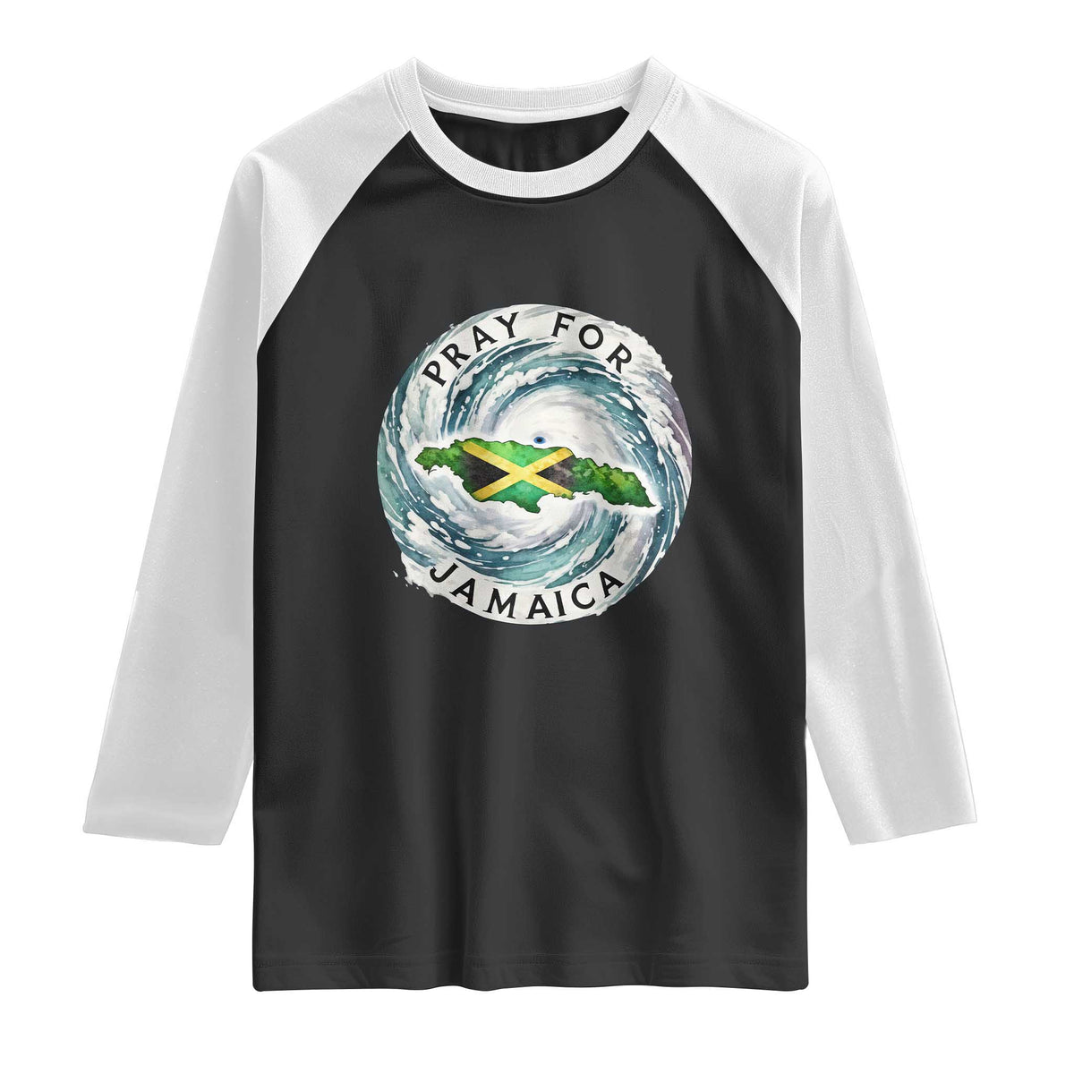 Pray For Jamaica Hurricane Support Raglan Shirt Strong Island Map and Storm Graphic