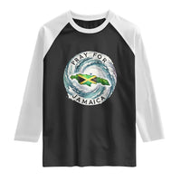 Pray For Jamaica Hurricane Support Raglan Shirt Strong Island Map and Storm Graphic