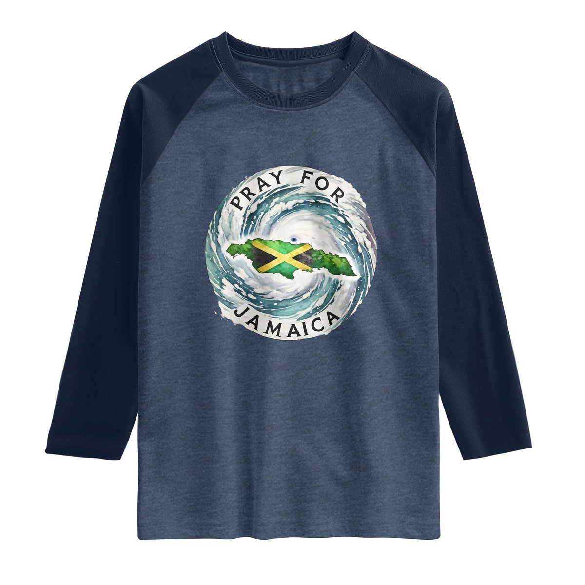 Pray For Jamaica Hurricane Support Raglan Shirt Strong Island Map and Storm Graphic