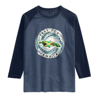 Pray For Jamaica Hurricane Support Raglan Shirt Strong Island Map and Storm Graphic