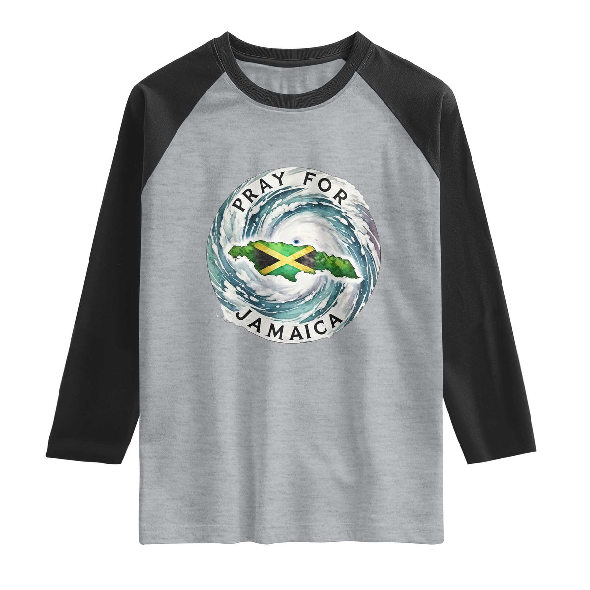 Pray For Jamaica Hurricane Support Raglan Shirt Strong Island Map and Storm Graphic