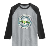 Pray For Jamaica Hurricane Support Raglan Shirt Strong Island Map and Storm Graphic