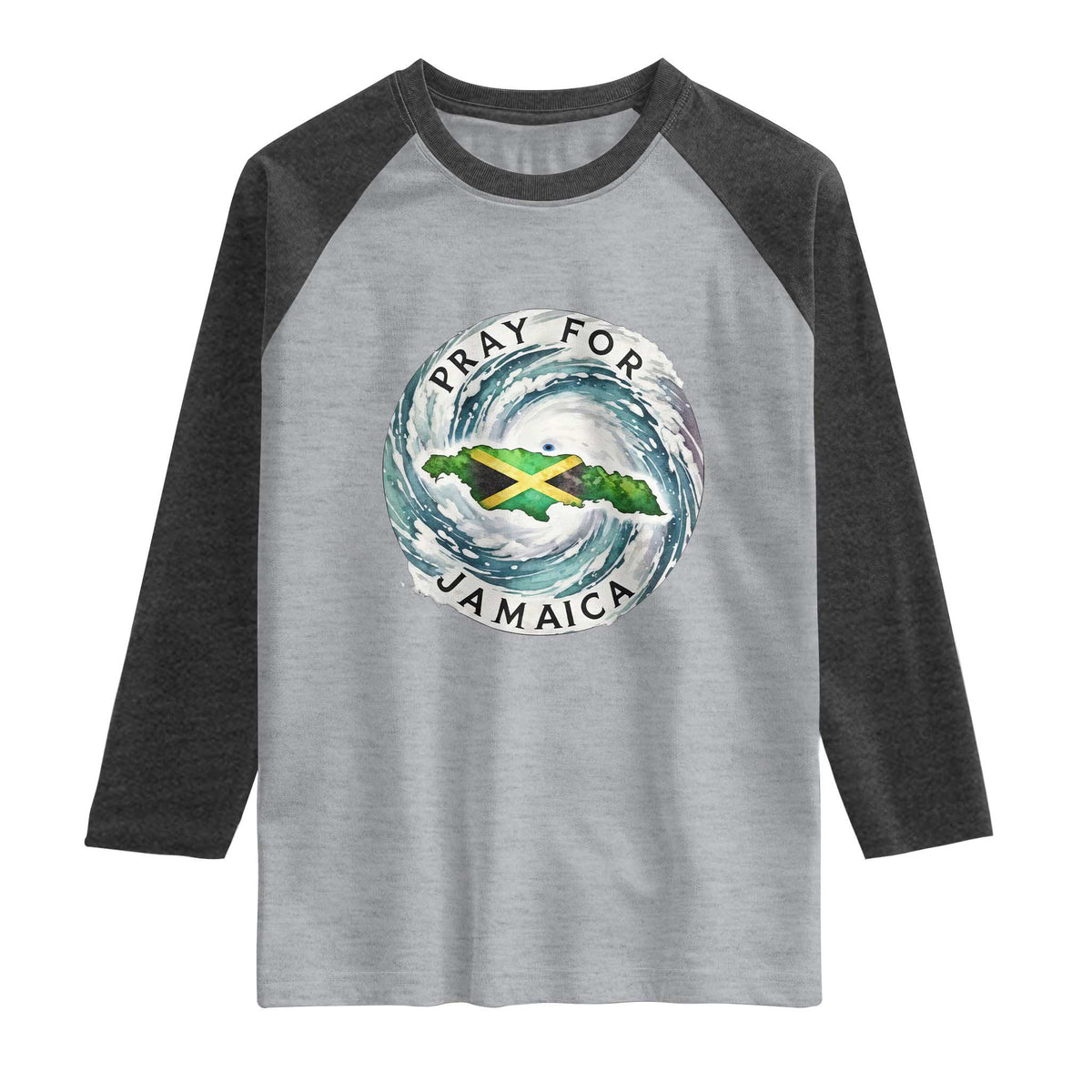 Pray For Jamaica Hurricane Support Raglan Shirt Strong Island Map and Storm Graphic