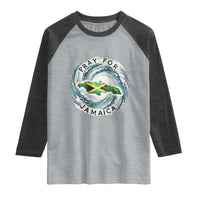 Pray For Jamaica Hurricane Support Raglan Shirt Strong Island Map and Storm Graphic