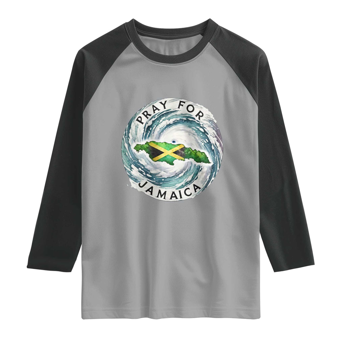 Pray For Jamaica Hurricane Support Raglan Shirt Strong Island Map and Storm Graphic