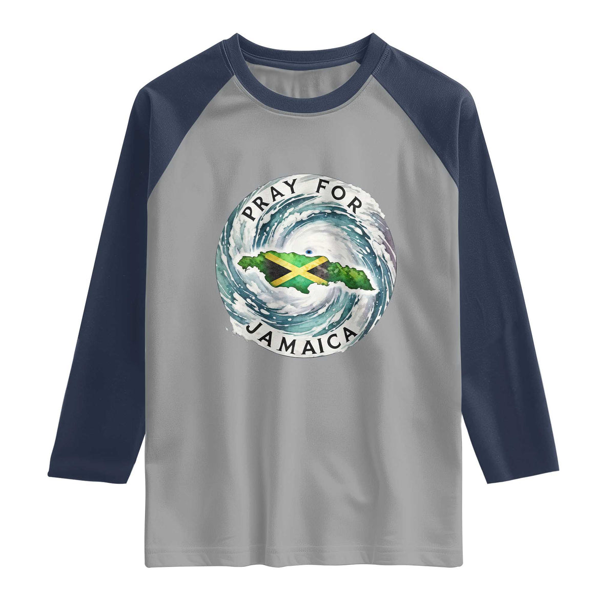 Pray For Jamaica Hurricane Support Raglan Shirt Strong Island Map and Storm Graphic