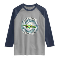Pray For Jamaica Hurricane Support Raglan Shirt Strong Island Map and Storm Graphic
