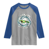 Pray For Jamaica Hurricane Support Raglan Shirt Strong Island Map and Storm Graphic