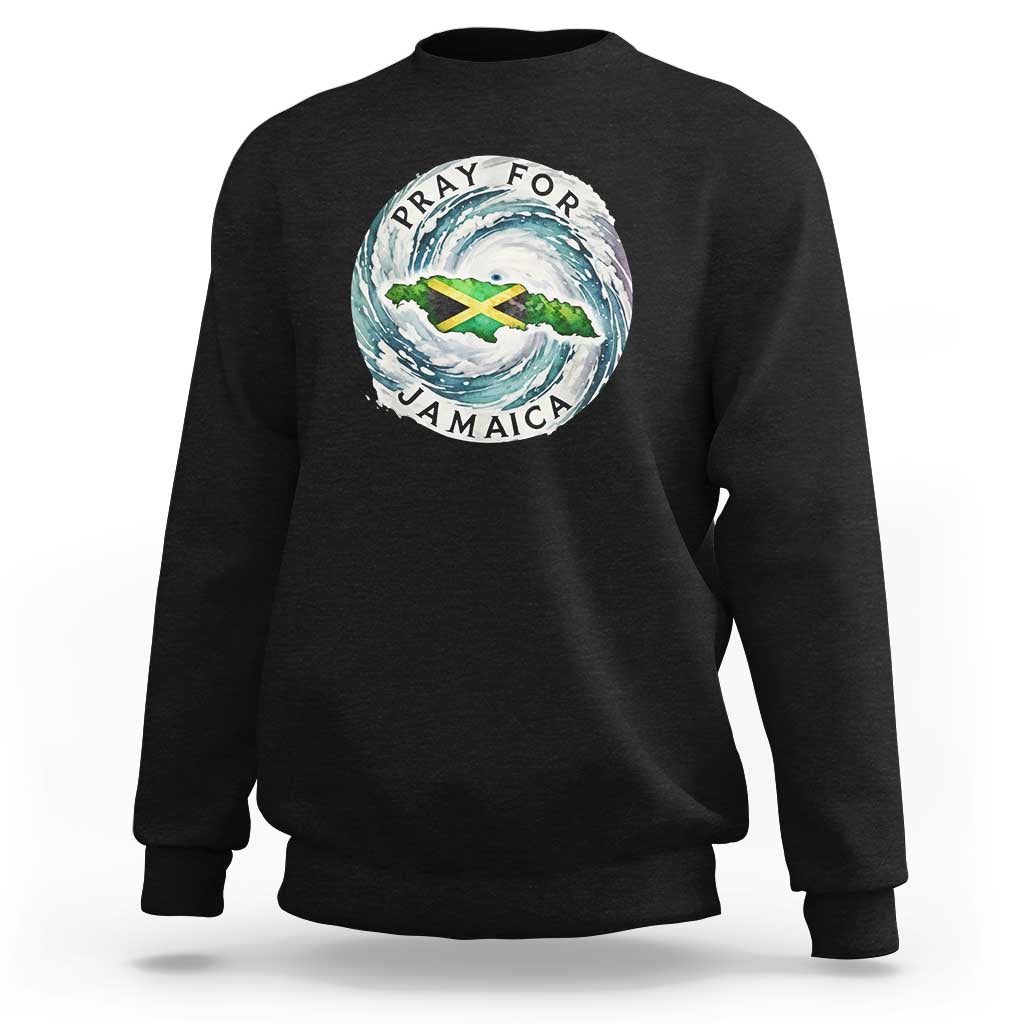 Pray For Jamaica Hurricane Support Sweatshirt Strong Island Map and Storm Graphic
