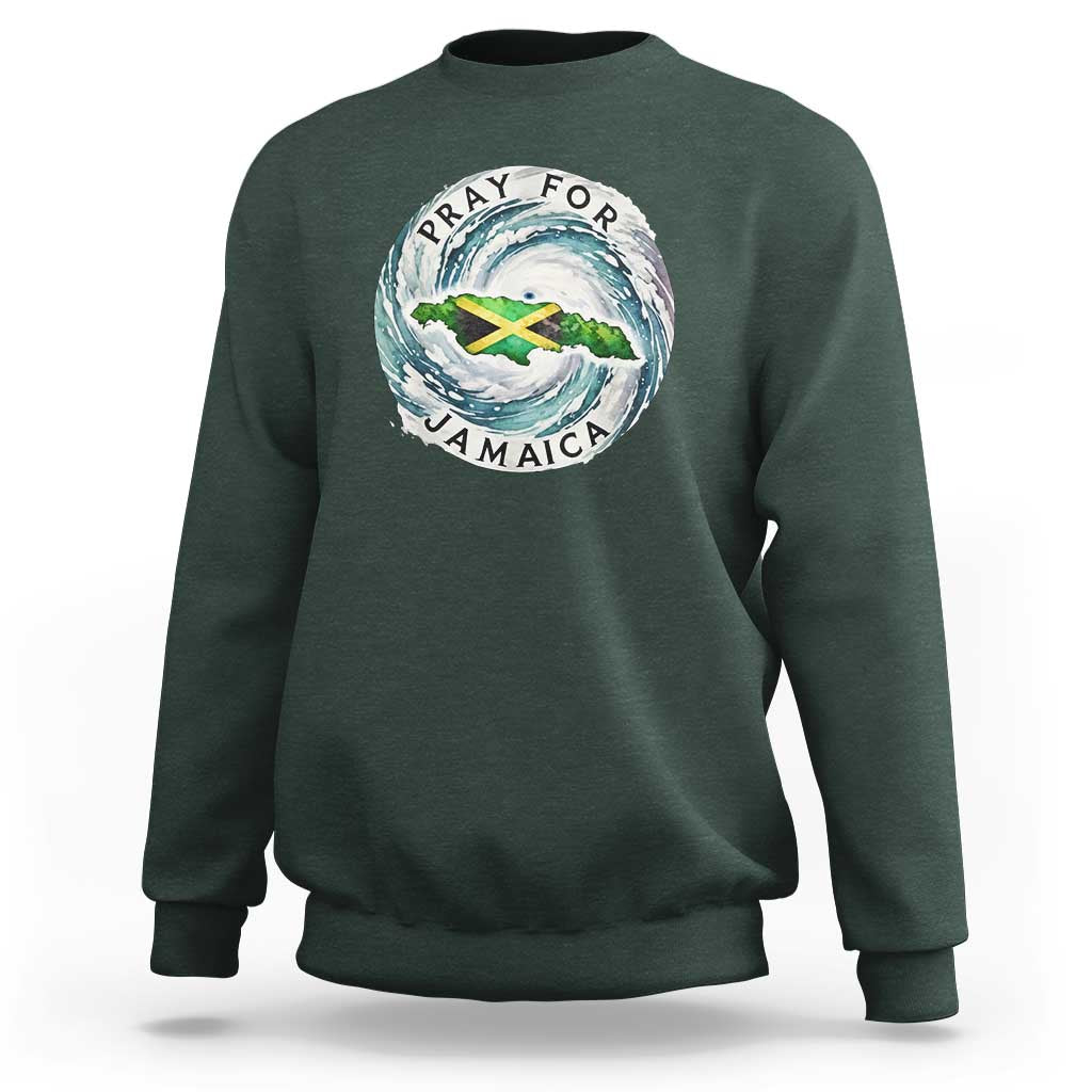 Pray For Jamaica Hurricane Support Sweatshirt Strong Island Map and Storm Graphic
