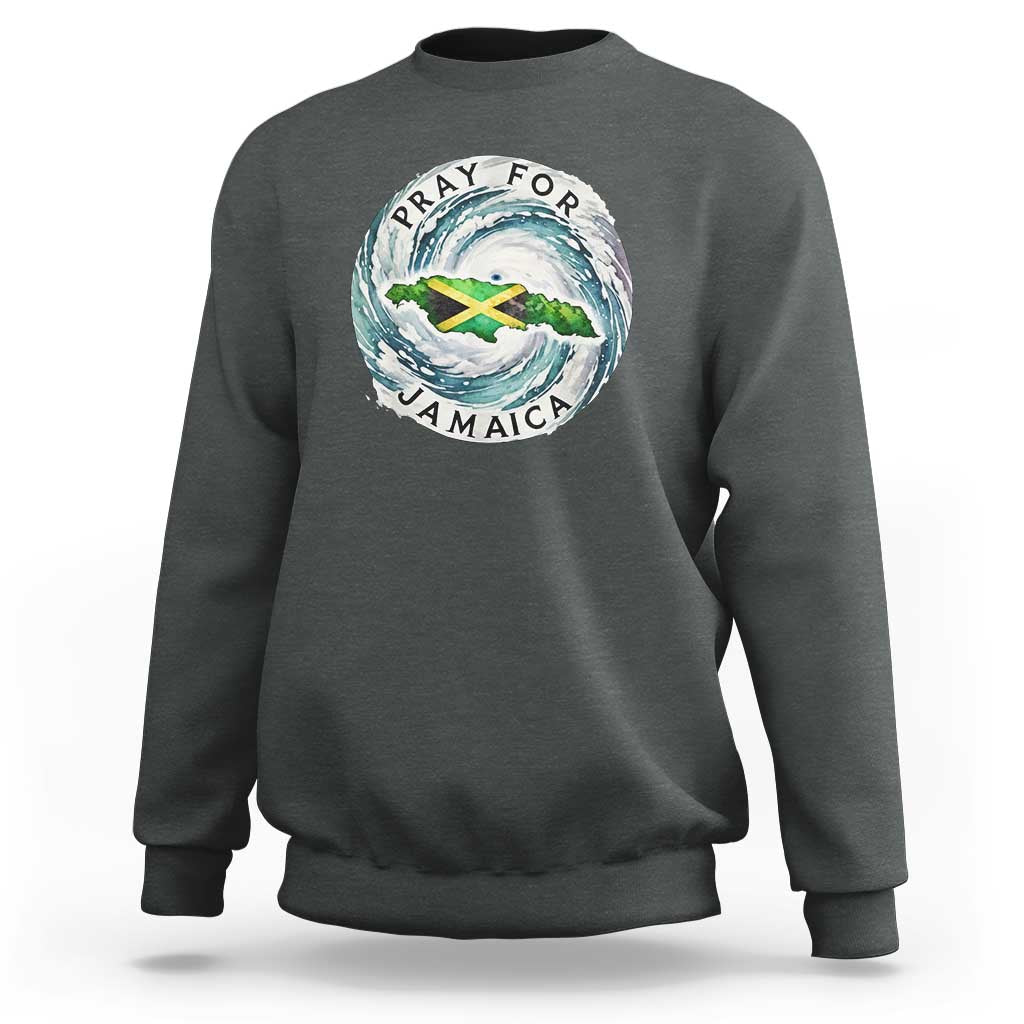 Pray For Jamaica Hurricane Support Sweatshirt Strong Island Map and Storm Graphic