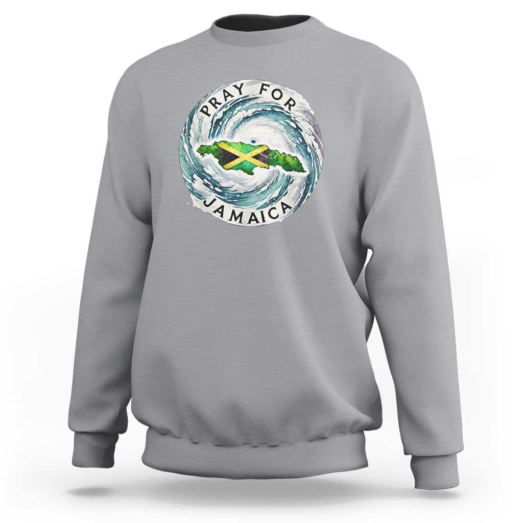 Pray For Jamaica Hurricane Support Sweatshirt Strong Island Map and Storm Graphic