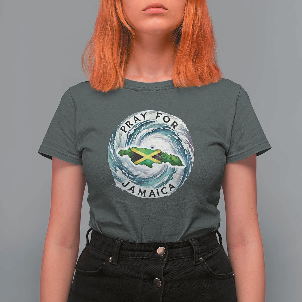 Pray For Jamaica Hurricane Support T Shirt For Women Strong Island Map and Storm Graphic