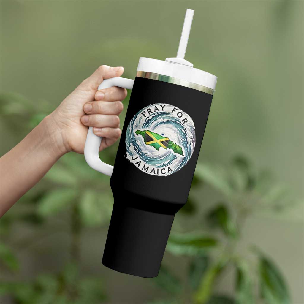 Pray For Jamaica Hurricane Support Tumbler With Handle Strong Island Map and Storm Graphic