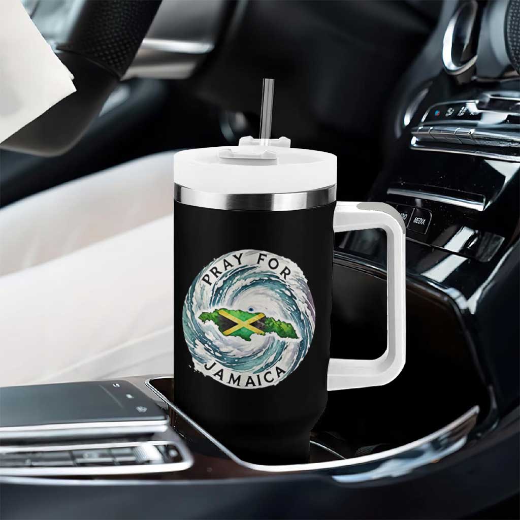 Pray For Jamaica Hurricane Support Tumbler With Handle Strong Island Map and Storm Graphic