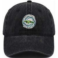 Pray For Jamaica Hurricane Support Washed Cotton Baseball Cap Strong Island Map and Storm Graphic