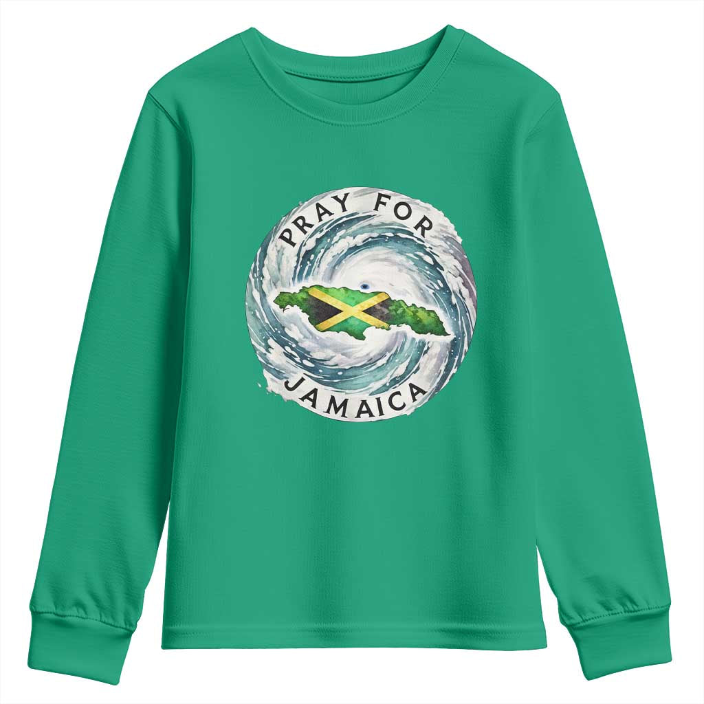 Pray For Jamaica Hurricane Support Youth Sweatshirt Strong Island Map and Storm Graphic
