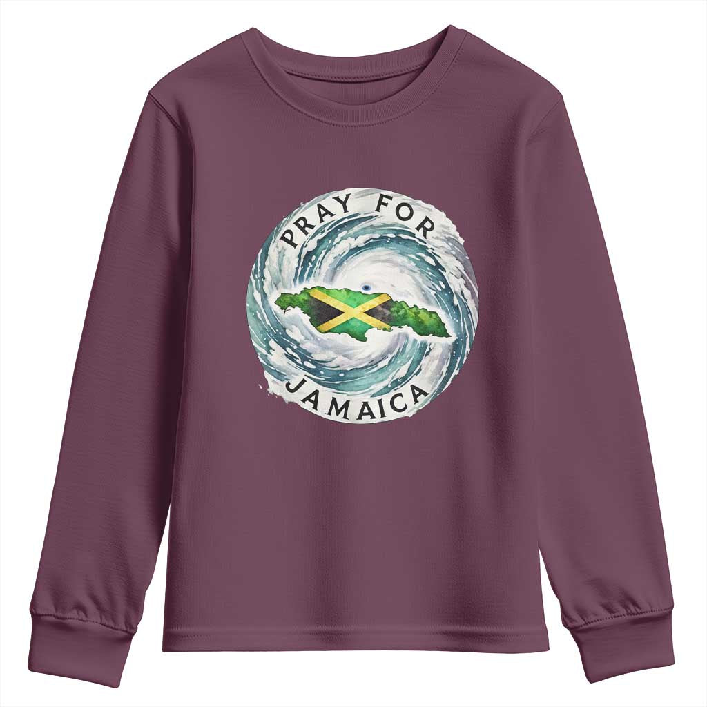 Pray For Jamaica Hurricane Support Youth Sweatshirt Strong Island Map and Storm Graphic