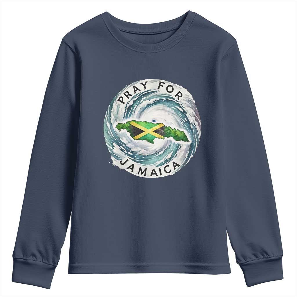 Pray For Jamaica Hurricane Support Youth Sweatshirt Strong Island Map and Storm Graphic