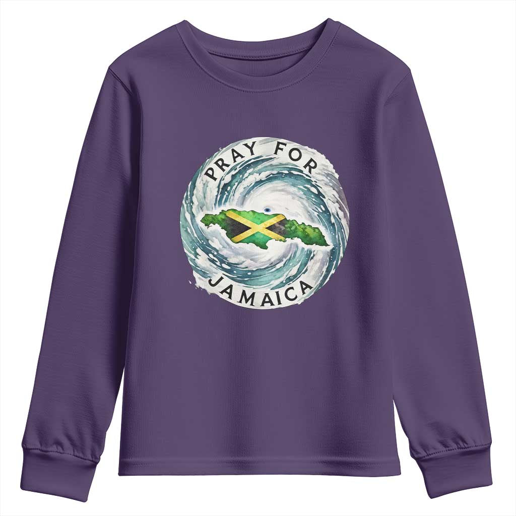 Pray For Jamaica Hurricane Support Youth Sweatshirt Strong Island Map and Storm Graphic